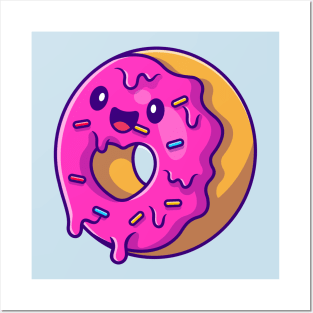 Cute Doughnut Flying Cartoon Posters and Art